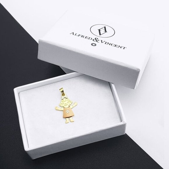 It's A Baby Girl Motherhood Celebration Pendant 3Tone 14k Yellow White Rose Gold